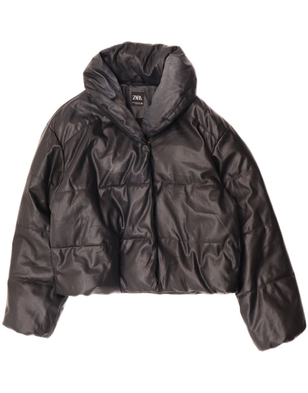 Zara Mujer Chaqueta Acolchada Extragrande De Piel Sintética UK 6 XS Poliuretano Negro