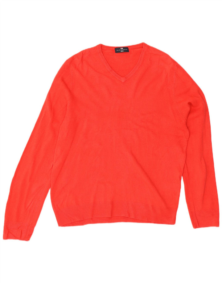 Marks & Spencer - Jersey para hombre con cuello en V, color azul, tamaño grande, acrílico rojo