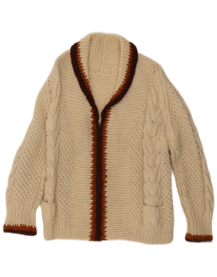 Vintage mujer Cardigan suéter Reino Unido 14 medio apagado blanco colorblock