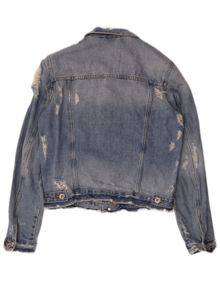 Zara Mujer Chaqueta Vaquera Desgastada UK 10 Small Azul
