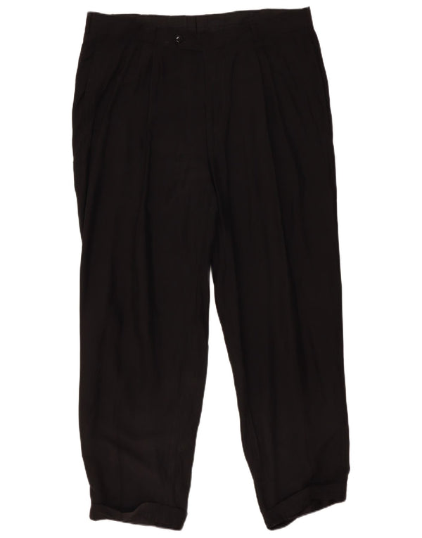 Hugo Boss Pantalón de traje con pinzas para hombre EU 56 3XL W40 L31 Negro Seda Clásico