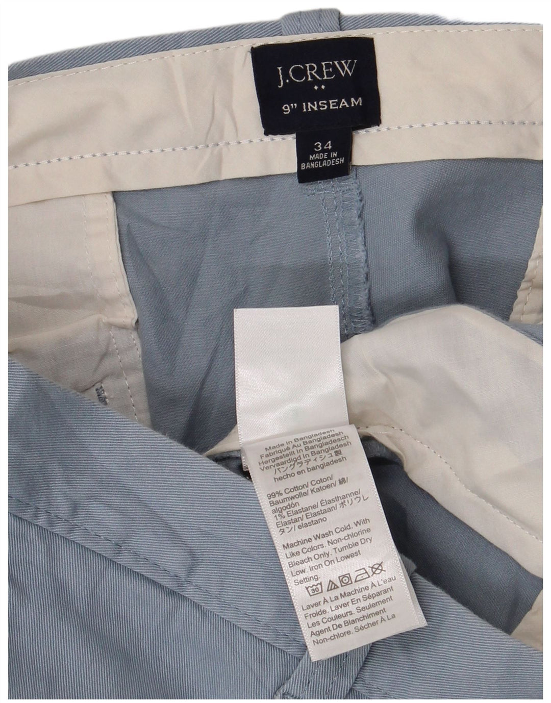 J. CREW Pantalones cortos chinos para hombre W34 Algodón azul grande