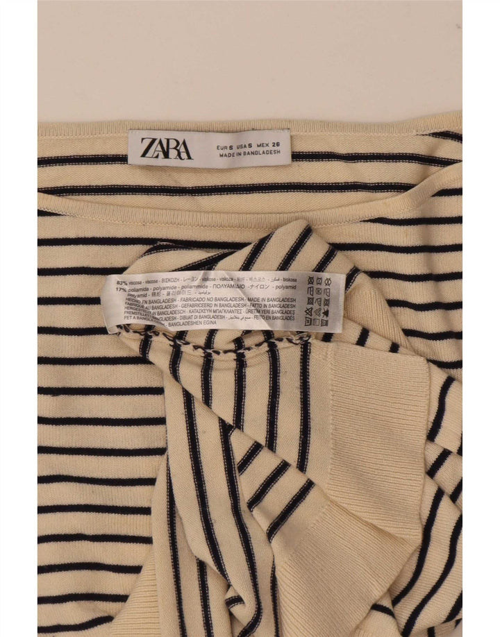 Zara Mujer Top Extragrande Manga Larga UK 10 Small Beige Rayas Náutico