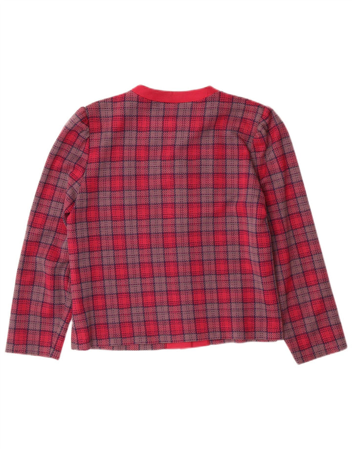 Vintage mujer 5 botones Blazer chaqueta Reino Unido 14 medio rosa cuadros clásico