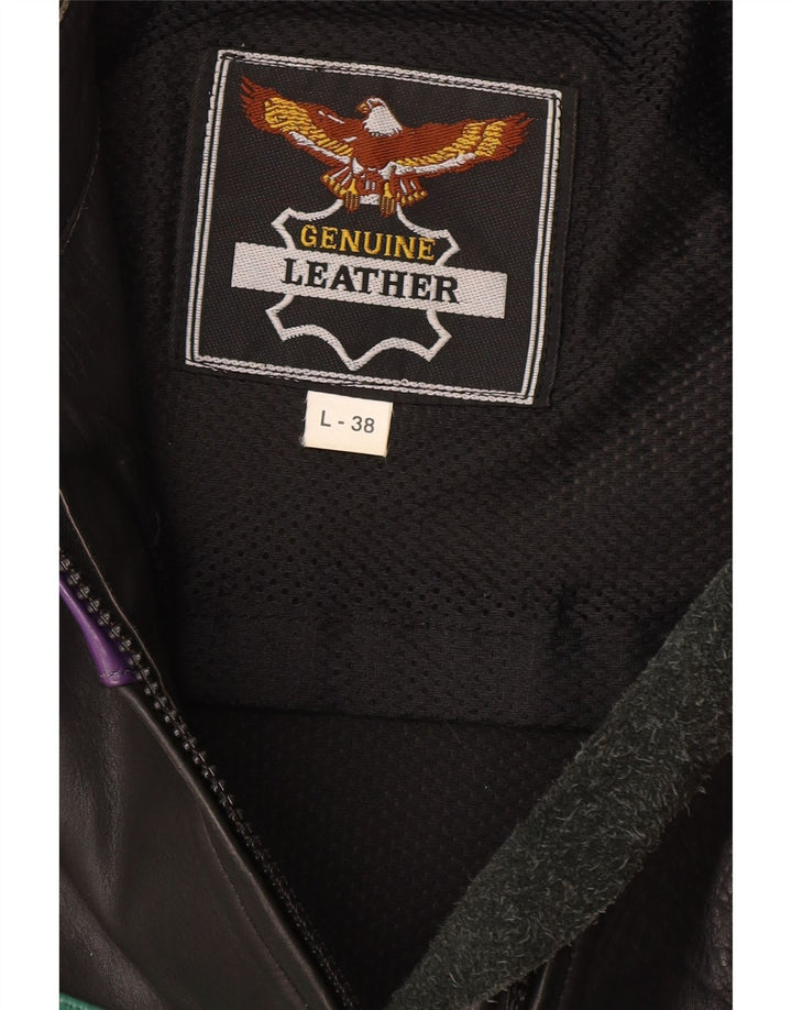 ROLEFF Chaqueta corta para mujer UK 40 Grande Negro Colorblock Cuero Moto