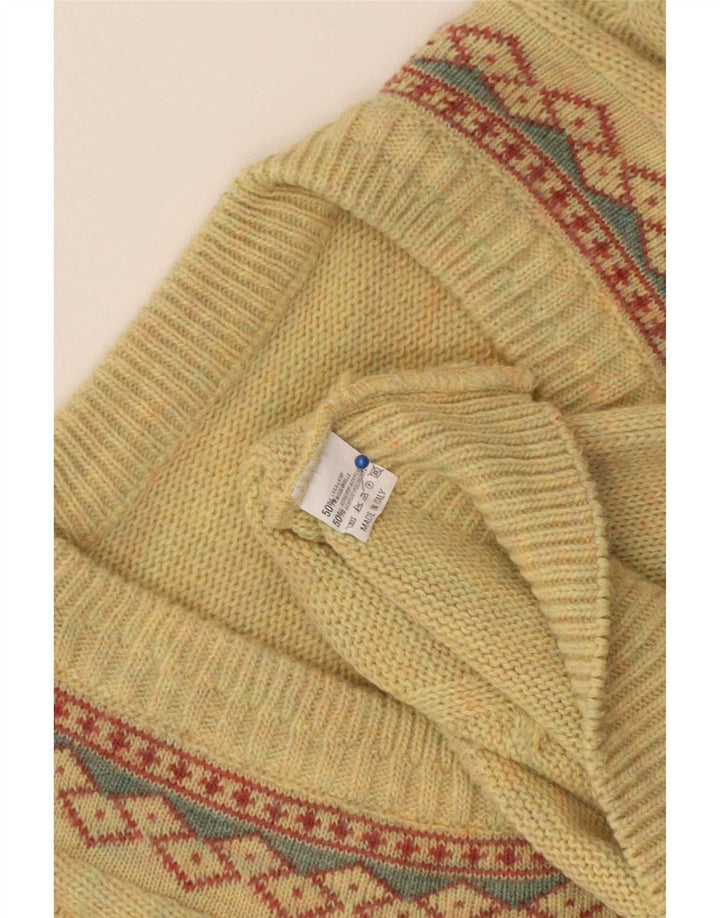 Vintage hombres V-cuello jumper suéter grande amarillo lana geométrica