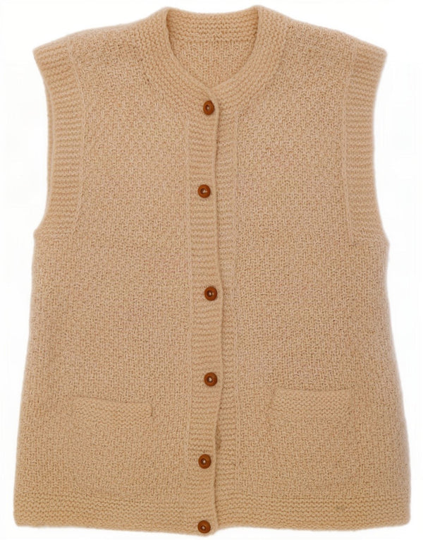 Vintage mujer sin mangas Cardigan suéter Reino Unido 14 Medio Beige