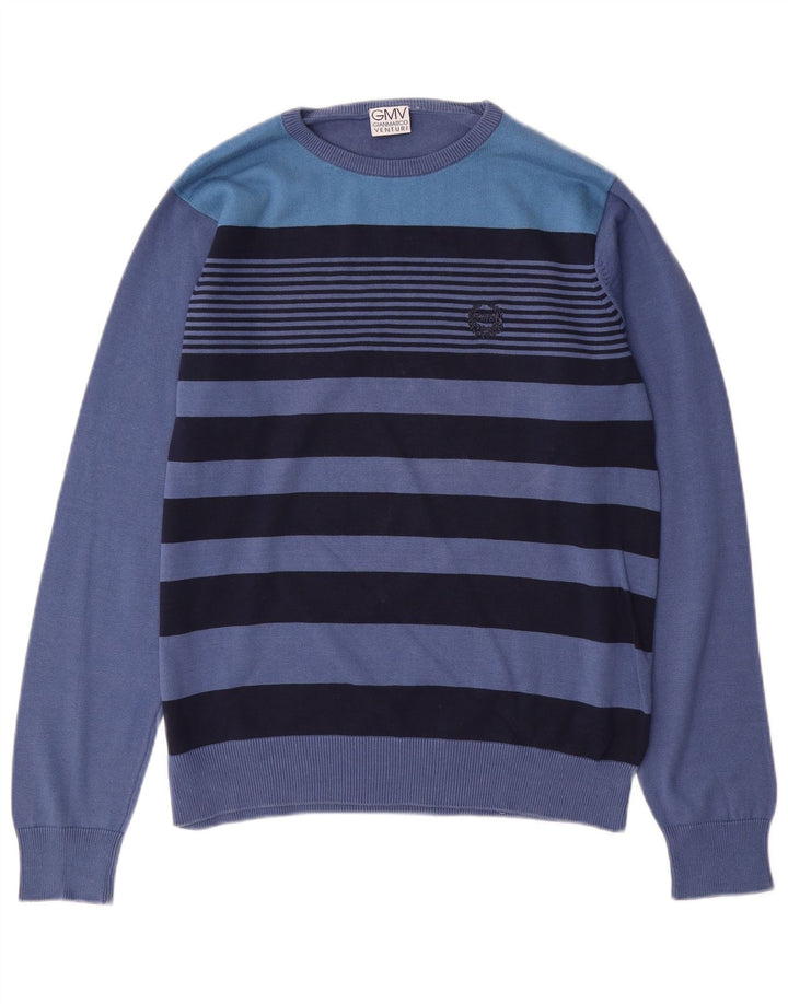 GIANMARCO VENTURI Jersey De Cuello Redondo Para Hombre De Algodón A Rayas Azul Medio