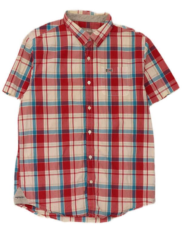 Napapijri Camisa De Manga Corta Para Hombre De Algodón Con Cuadros Rojos Grandes