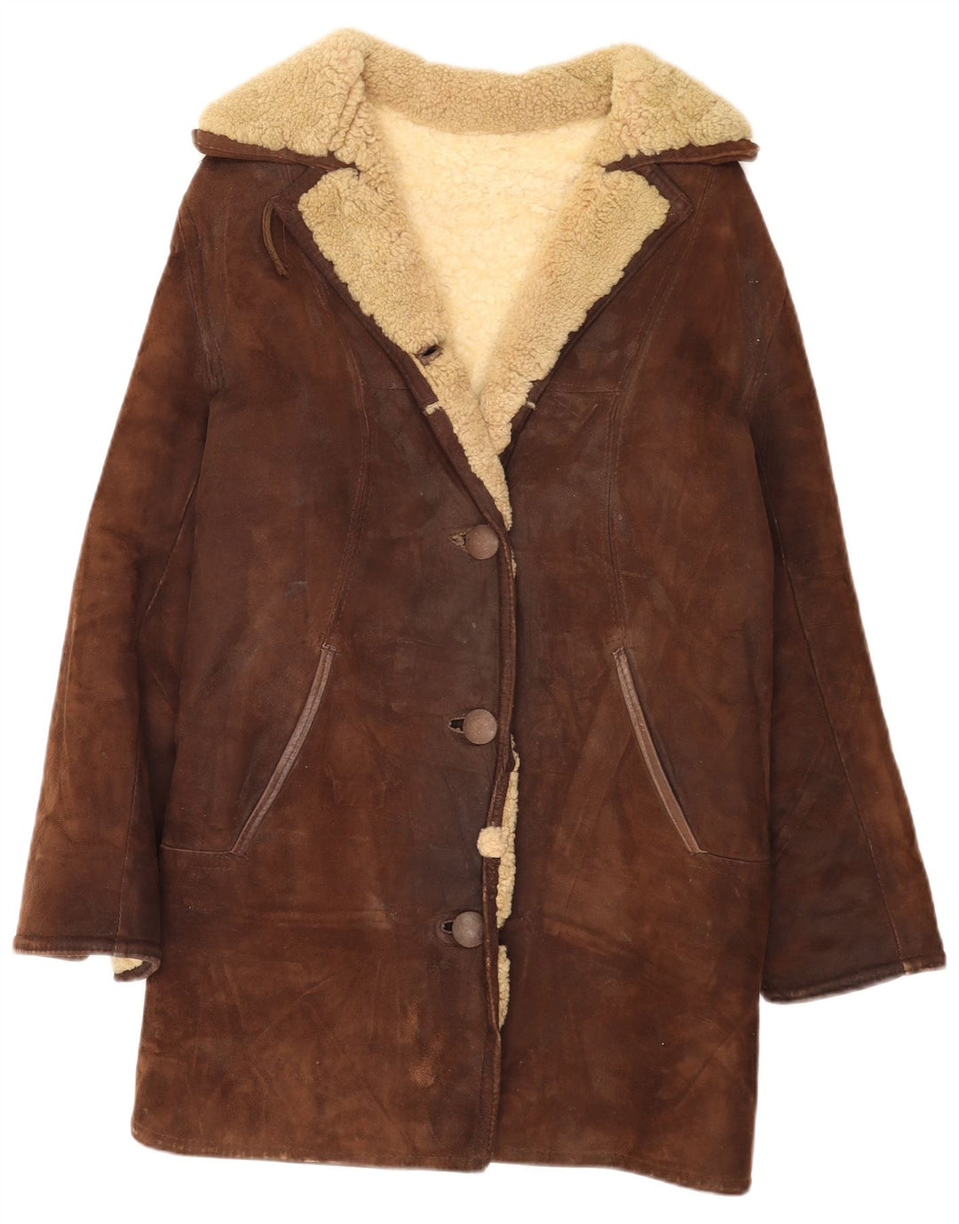 Abrigo de piel de oveja vintage para mujer UK 44 Marrón medio