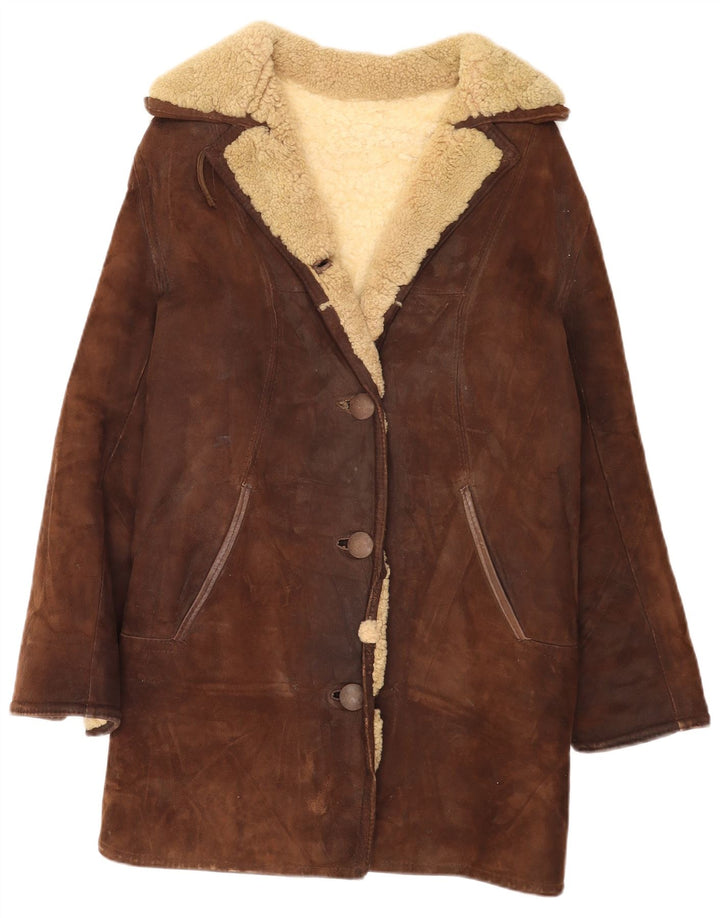 Abrigo de piel de oveja vintage para mujer UK 44 Marrón medio