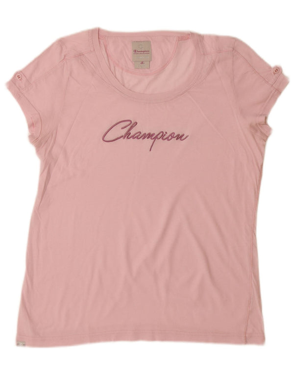 CHAMPION Womens Easy Fit Graphic T-Shirt Top UK 12 Medium Pink