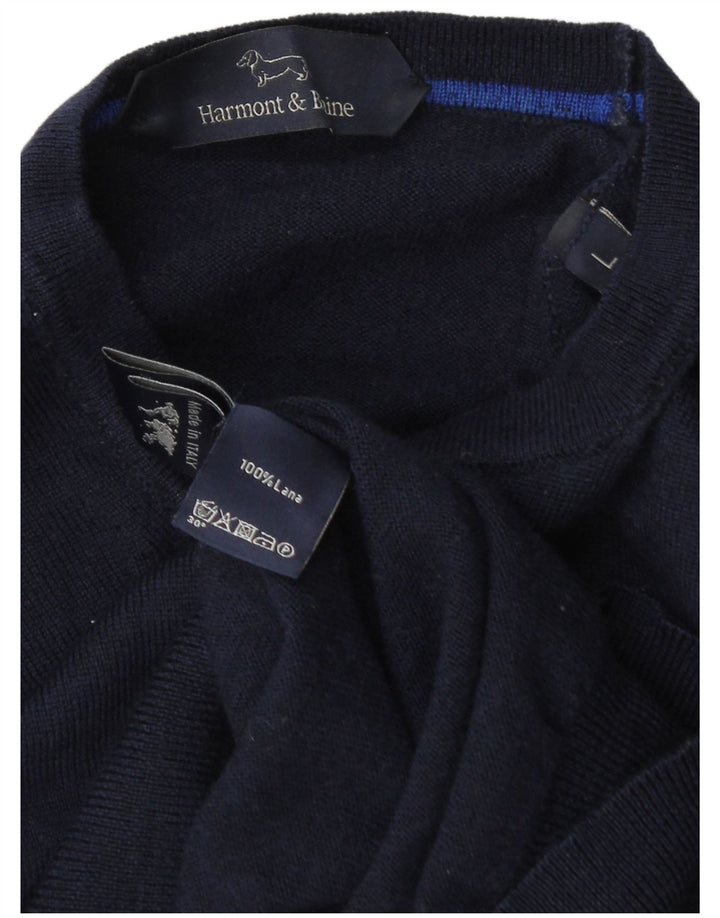 Harmont & Blaine - Jersey de cuello redondo para hombre, talla grande, lana azul marino
