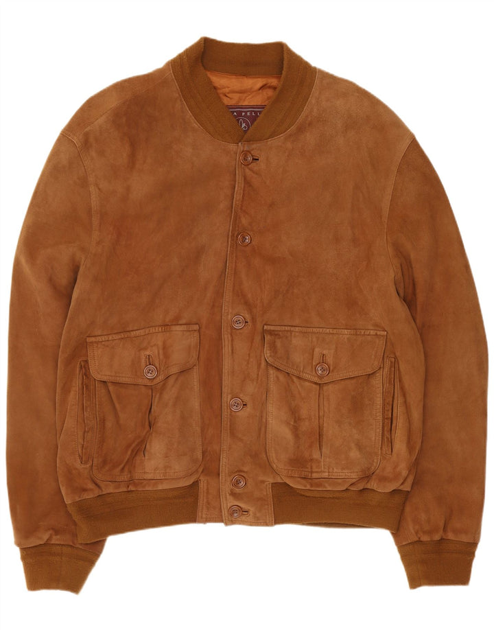 Vintage hombres ante bomber chaqueta IT 54 2XL cuero marrón