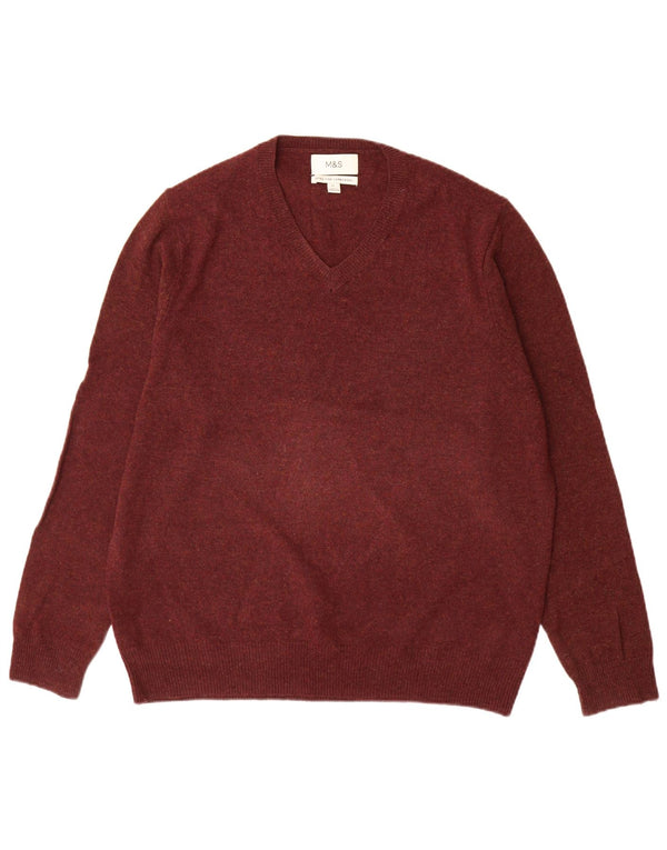 Marks & Spencer Suéter con cuello en V para hombre XL Lana de cordero moteada en color burdeos