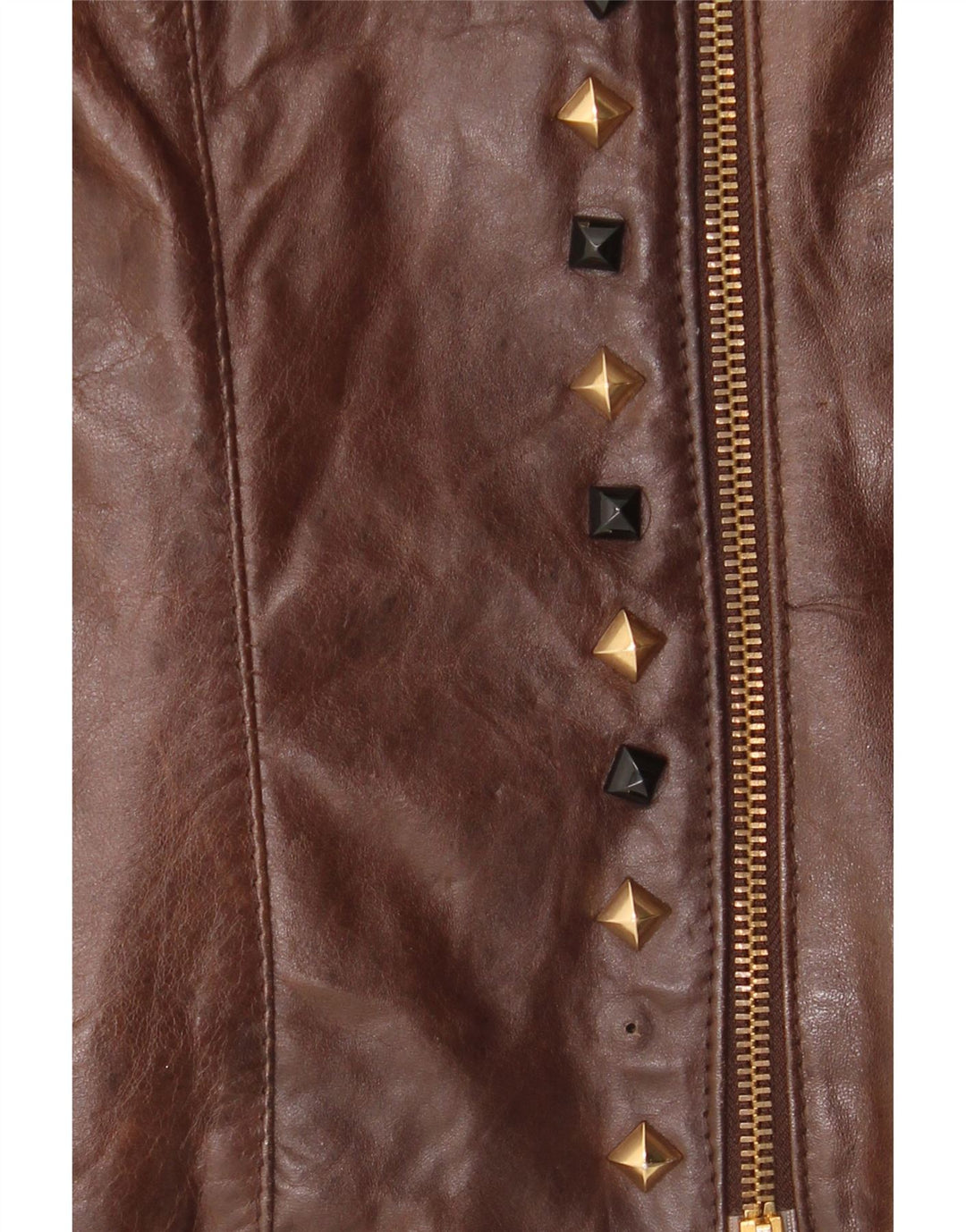Chaqueta biker de cuero vintage para mujer IT 44 Cuero marrón medio