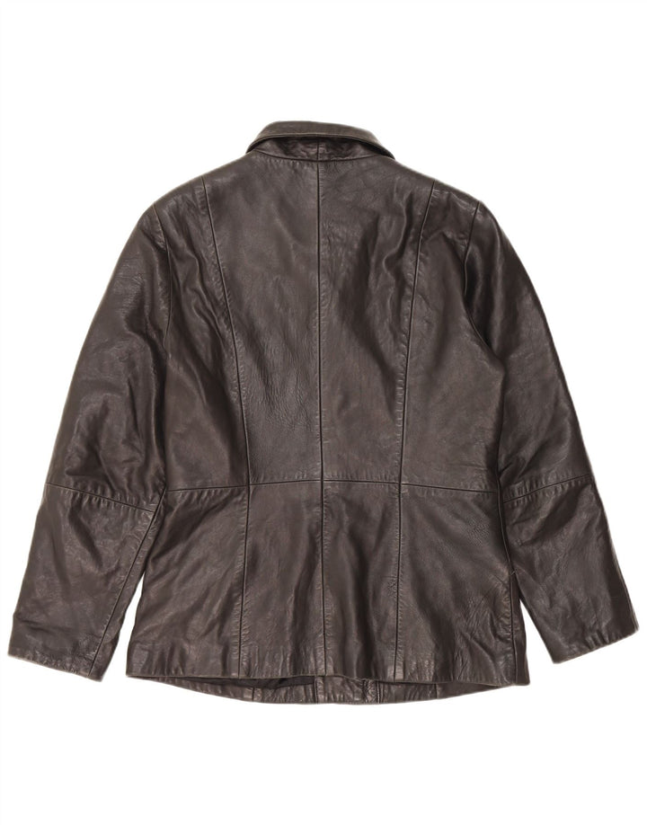 MAURITIUS Chaqueta Blazer de Cuero con 3 Botones para Mujer UK 18 XL Cuero Negro