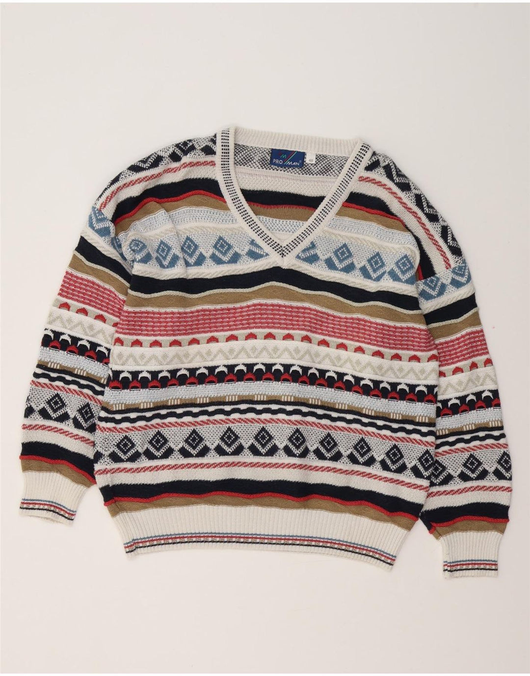 VINTAGE Hombres V-Cuello Jumper Suéter IT 48 Medio Multicolor Fair Isle