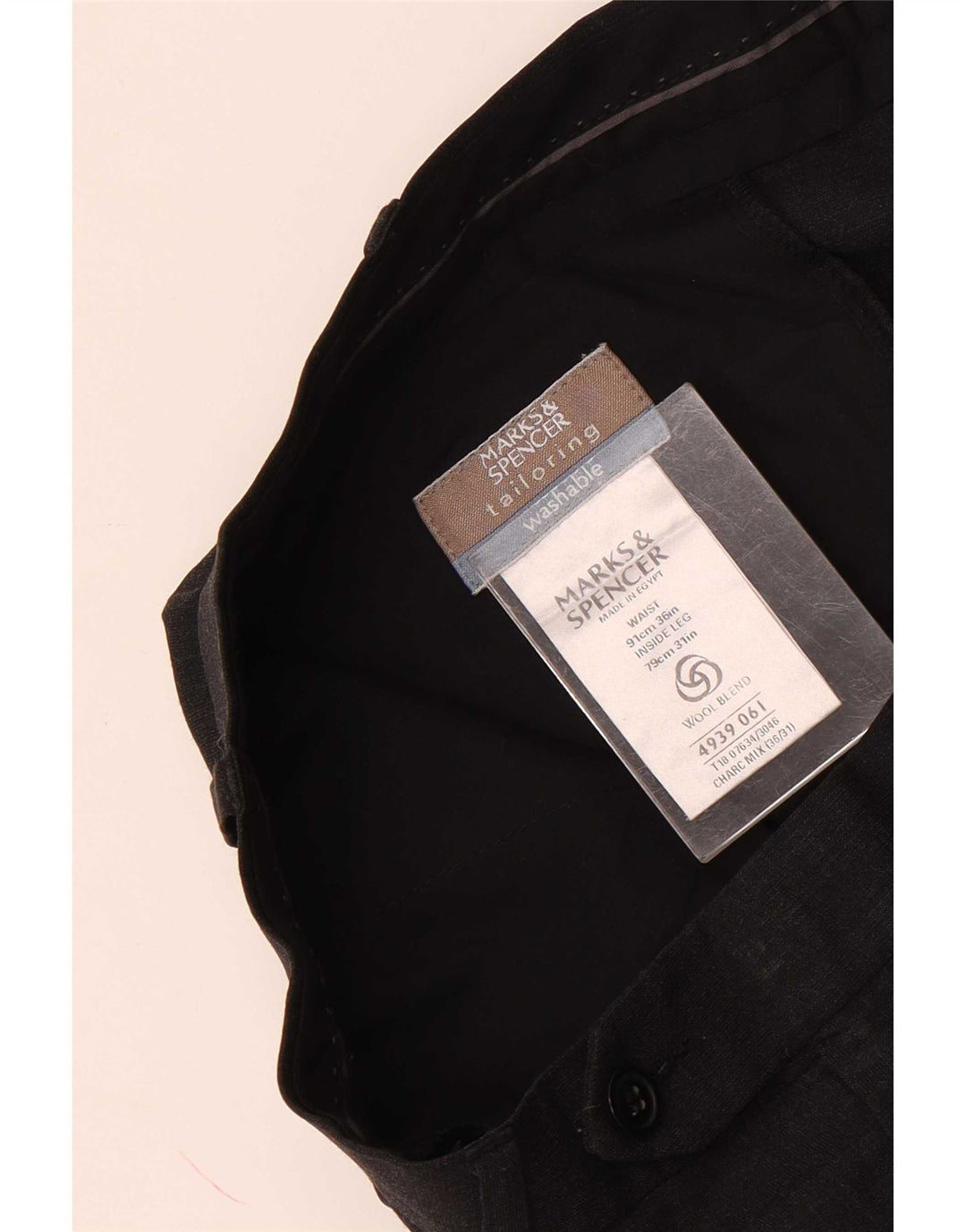 Marks & Spencer Pantalón de traje con pinzas para hombre W36 L31 Poliéster gris