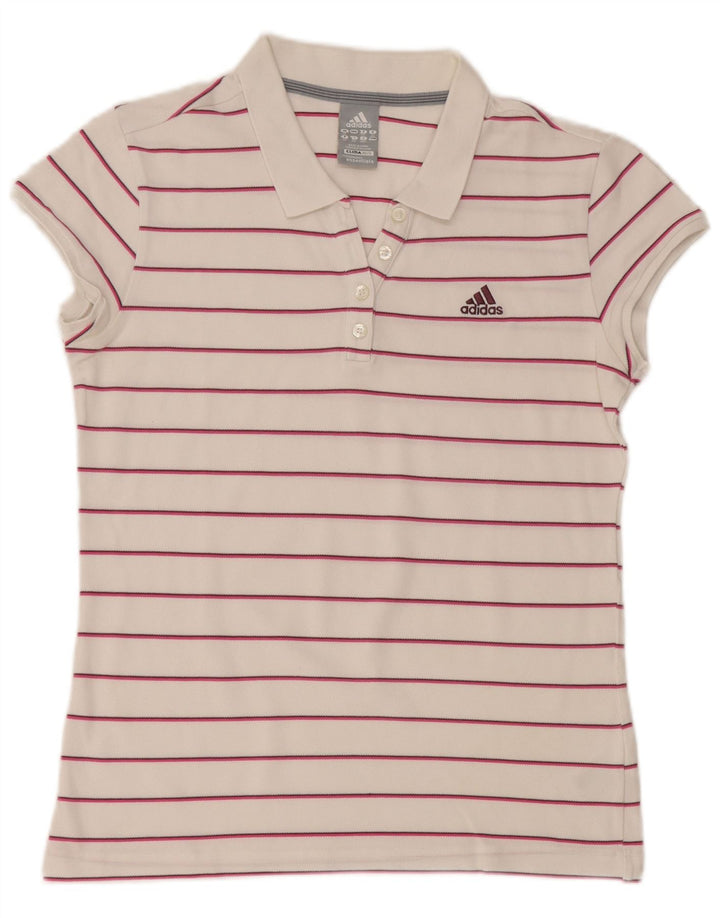 ADIDAS Polo Clima 365 para mujer Reino Unido 40 Grande Algodón a rayas blancas