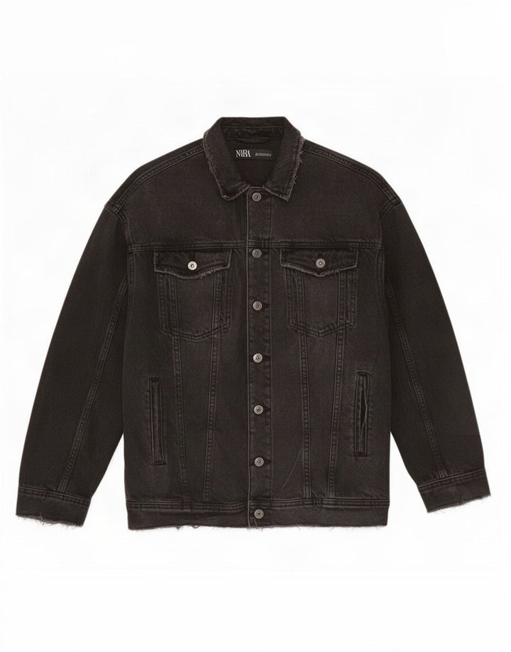 Zara Mujer Chaqueta Vaquera Extragrande UK 10 Small Gris Algodón