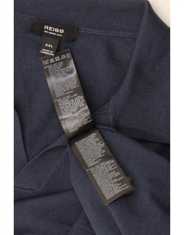 REISS Jersey de manga corta con cuello polo para hombre, talla 2XL, lana azul marino