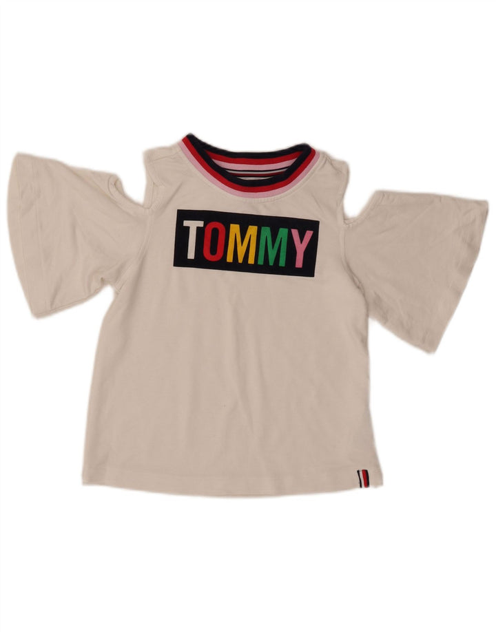 TOMMY HILFIGER Top gráfico con hombros descubiertos para niña 8-9 años Mediano Blanco