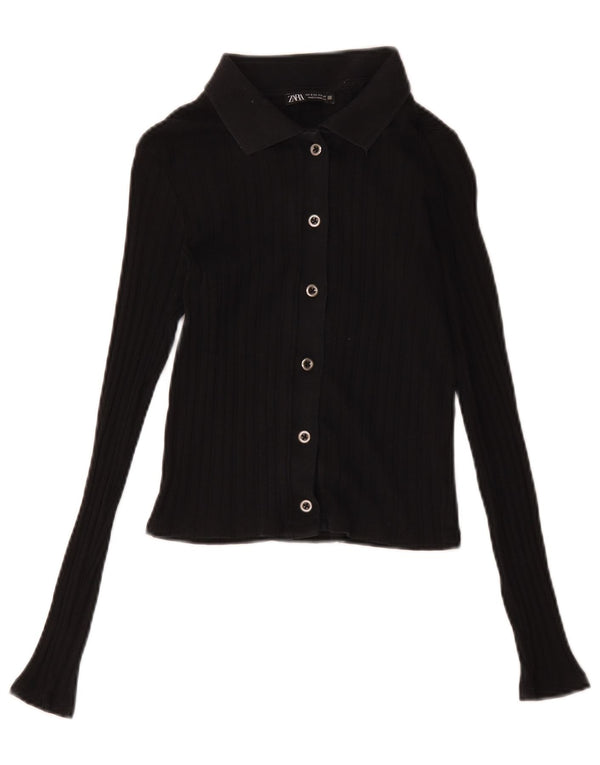 Zara Blusa Corta Mujer UK 8 Small Algodón Negro