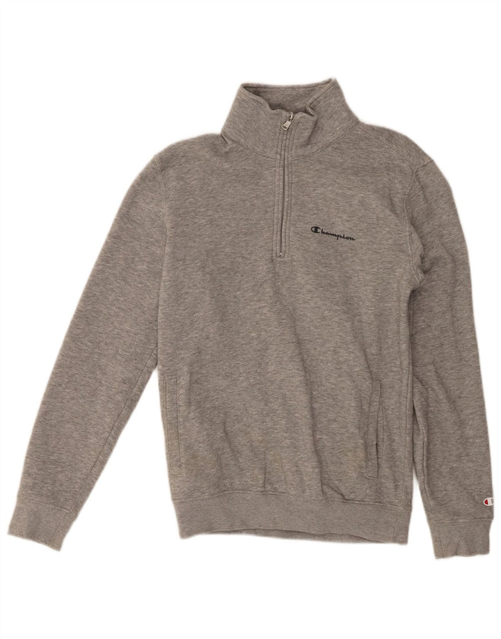 CHAMPION Mens Zip Neck Sweatshirt Jumper XS Grey Cotton