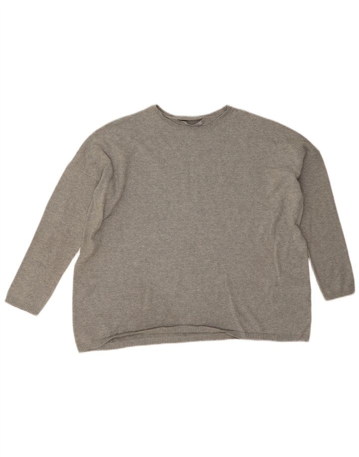 Zara Jersey extragrande con cuello barco para mujer, talla 44, color gris medio moteado