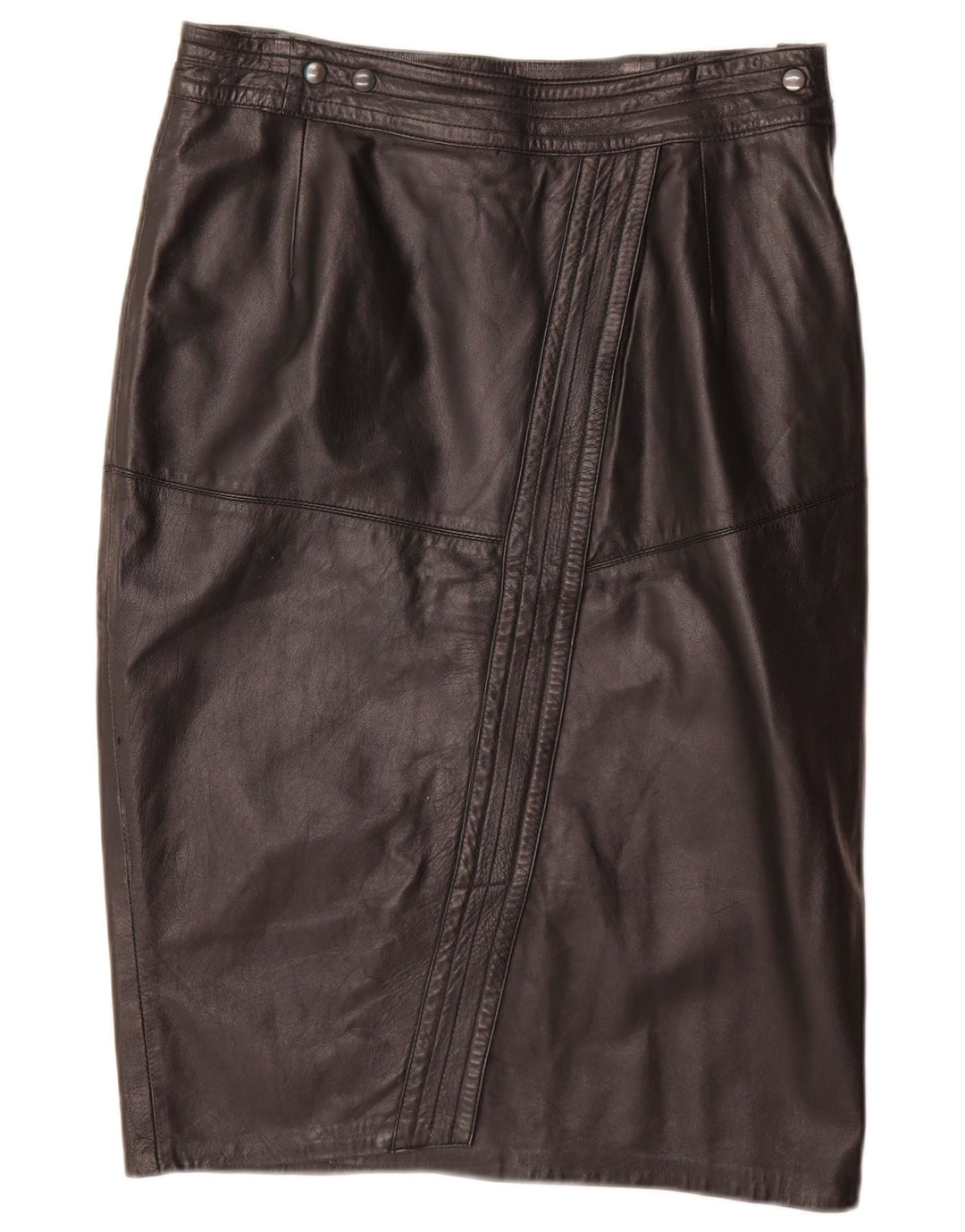 Vintage mujer cuero lápiz falda W32 grande negro