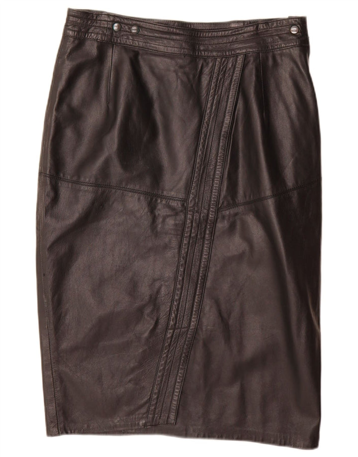 Vintage mujer cuero lápiz falda W32 grande negro