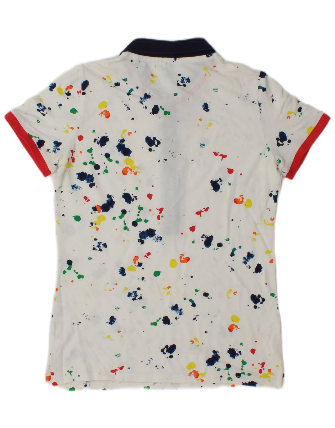 Benetton Polo De Mujer UK 40 Small De Algodón Moteado Blanco