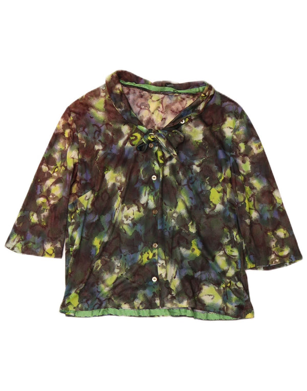 Vintage mujer 3/4 manga camisa blusa Reino Unido 12 medio multicolor floral
