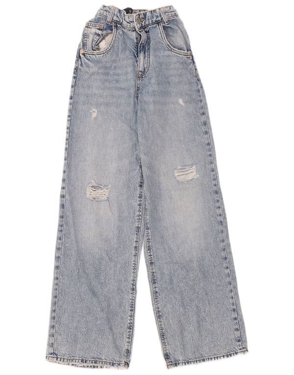 Zara Vaqueros desgastados de pierna ancha y cintura alta para niñas 13-14 años W22 L30 Azul