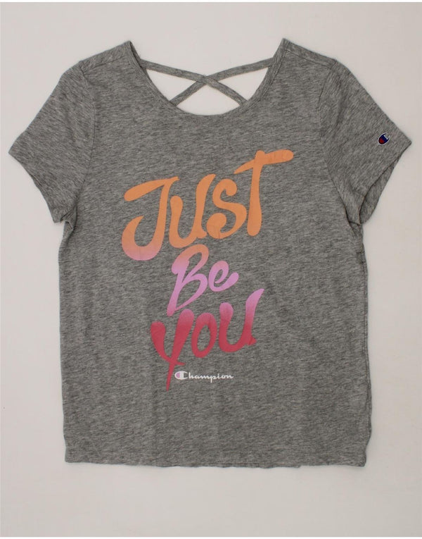 CHAMPION Girls Graphic T-Shirt Top 14-15 Years Grey Cotton