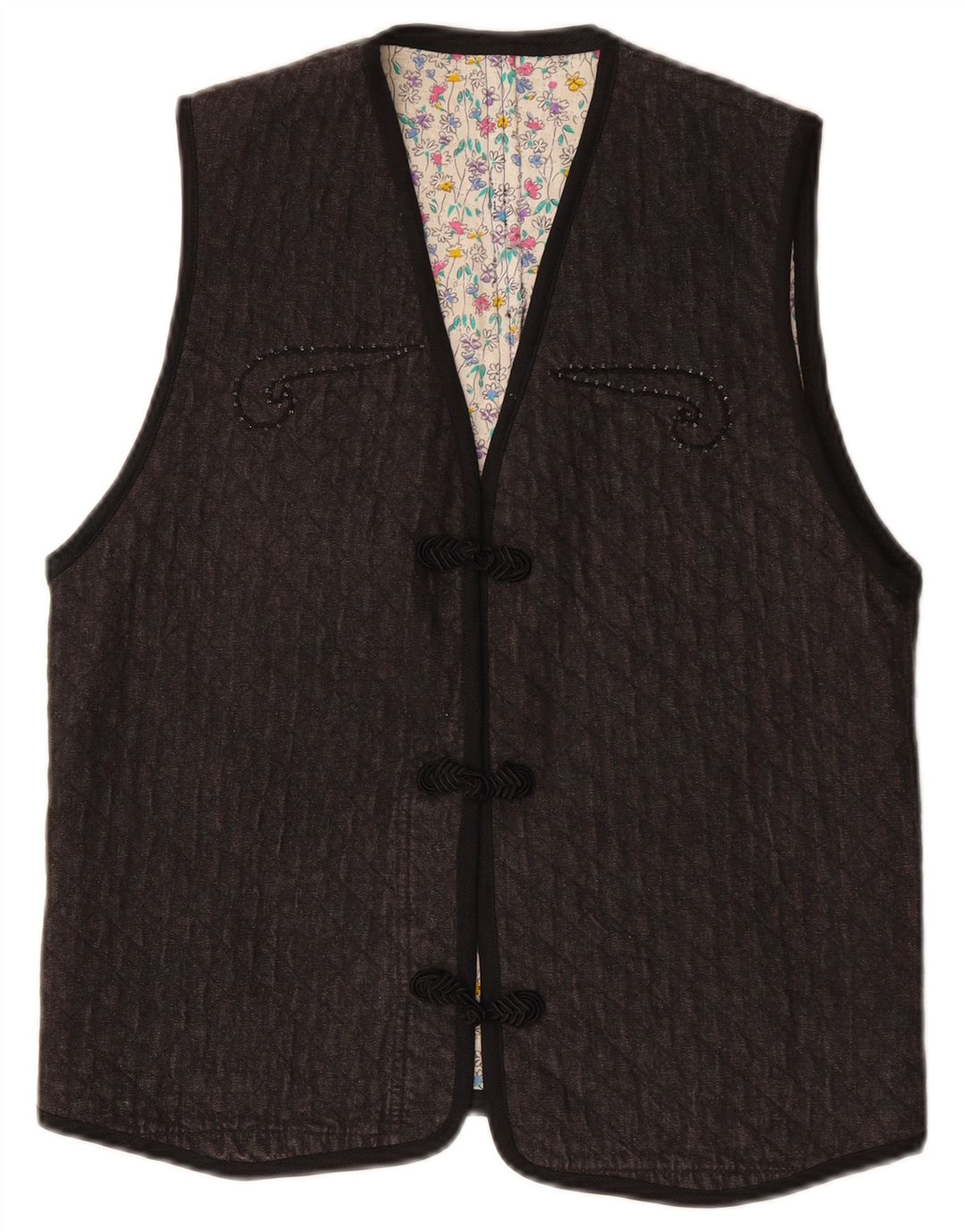 Vintage mujer Gilet Reino Unido 12 gris medio Paisley