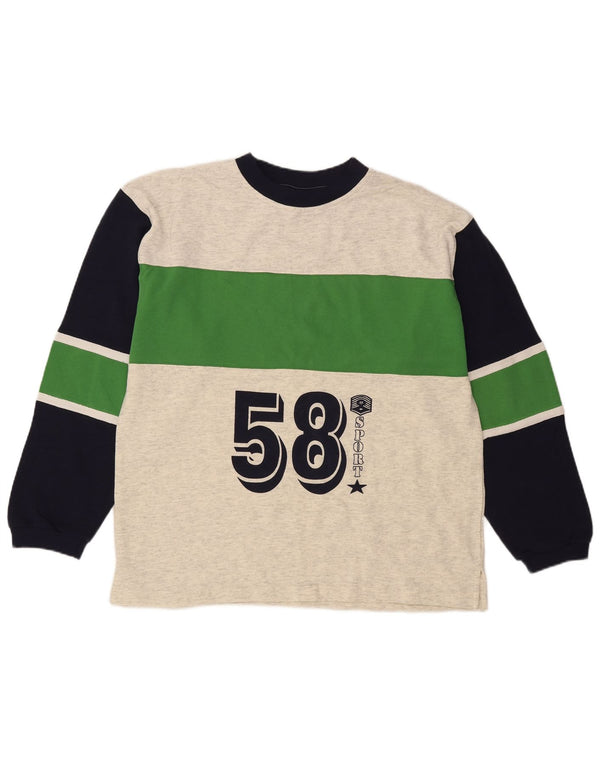 Vintage hombres gráfico top manga larga grande gris colorblock