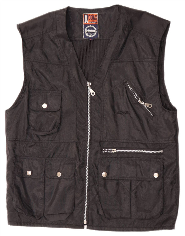 Vintage Mens Utility Gilet Reino Unido 38 Nylon Negro Medio