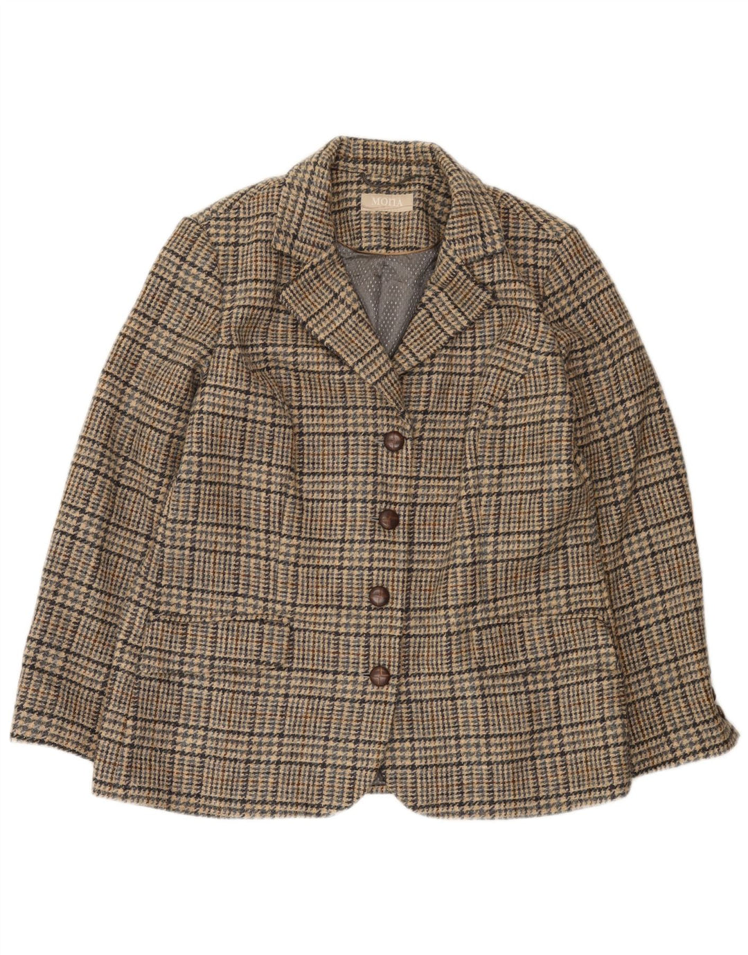 Mona Chaqueta tipo blazer de 4 botones para mujer Reino Unido 44 Grande Marrón Pata de gallo