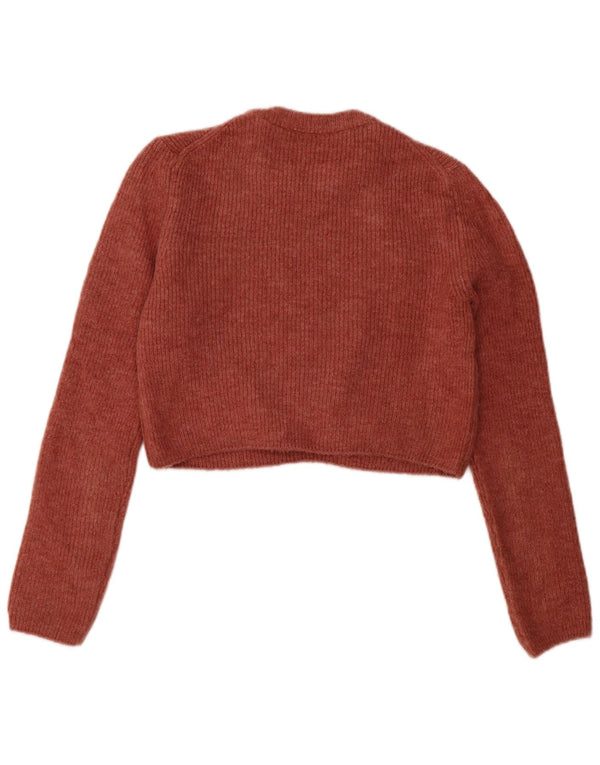 Zara Mujer Crop Crew Neck Jumper Sweater UK 10 Small Rojo