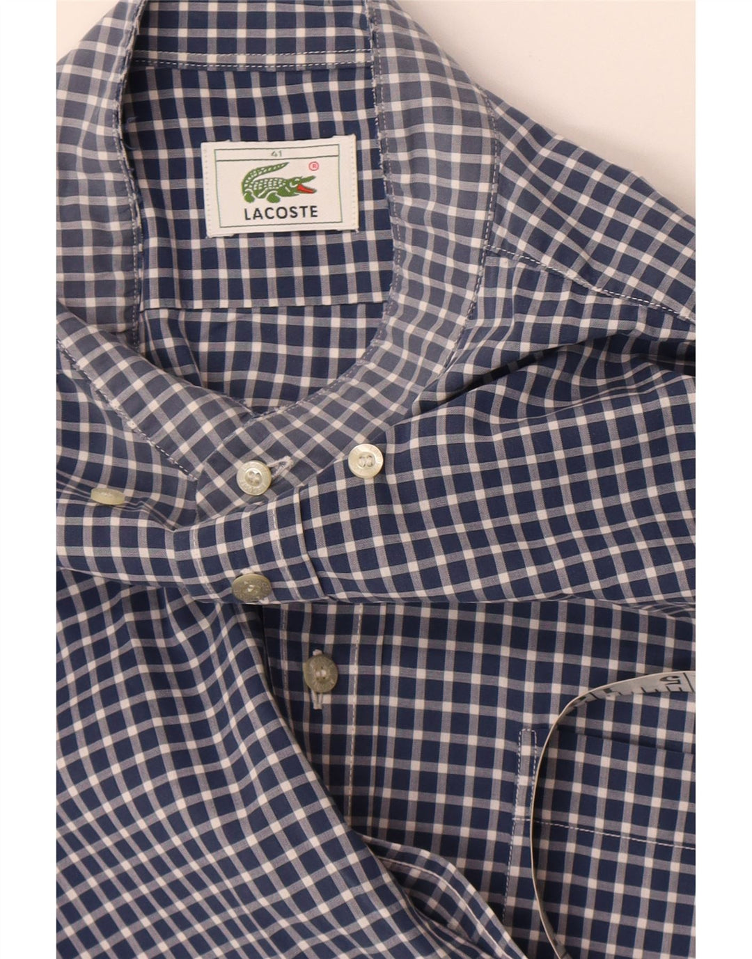 Camisa Lacoste Hombre Talla 41 Grande Azul Marino Vichy