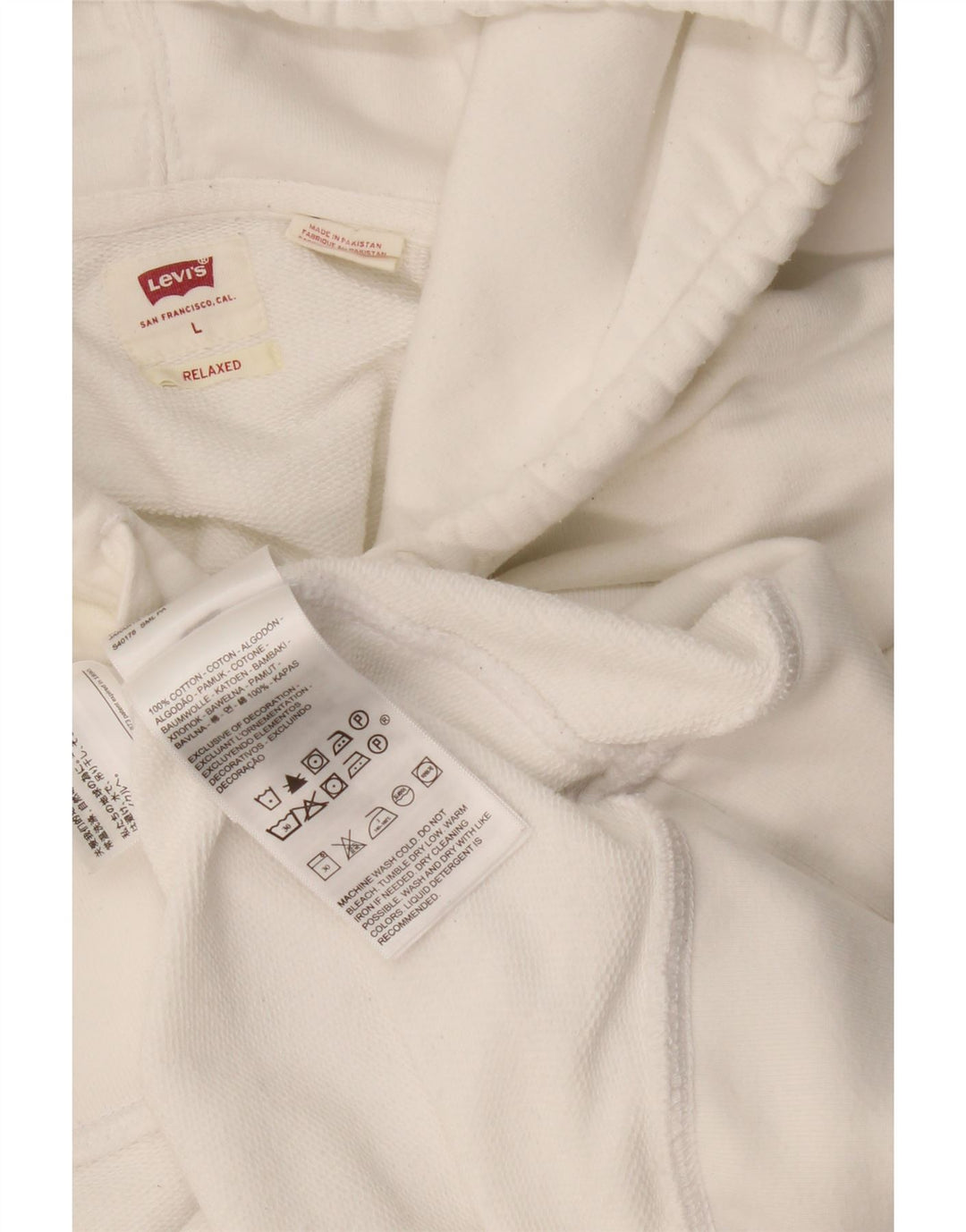 Levi's Jersey con capucha relajada para hombre, tamaño grande, algodón blanco