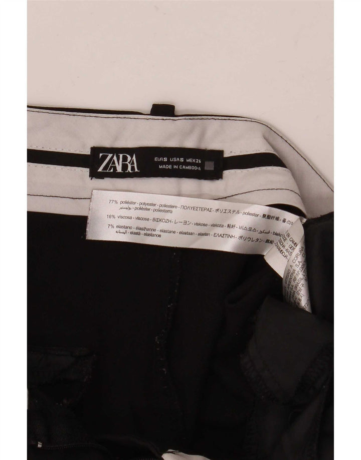 Zara Mujer Pantalón Ancho Traje Pantalón Pequeño W26 L28 Poliéster Negro