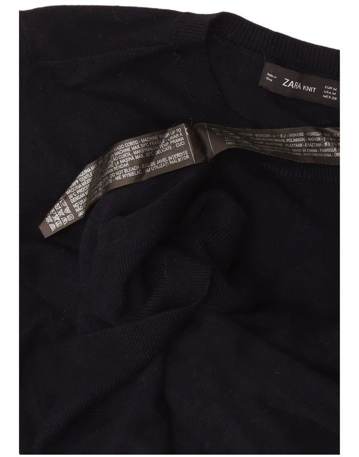 Zara - Jersey de cuello redondo para mujer, talla 40, viscosa negra mediana