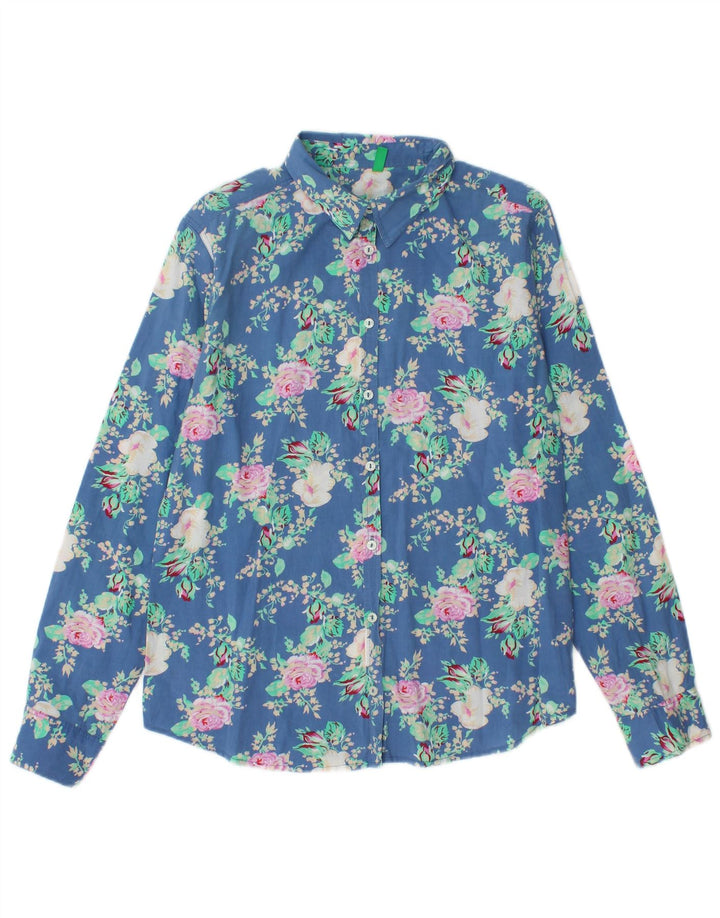 BENETTON Camisa de Mujer UK 44 Azul Medio Floral