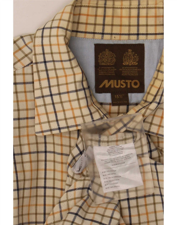 Musto Camisa de corte regular para hombre, talla 15 1/2, algodón a cuadros amarillo mediano