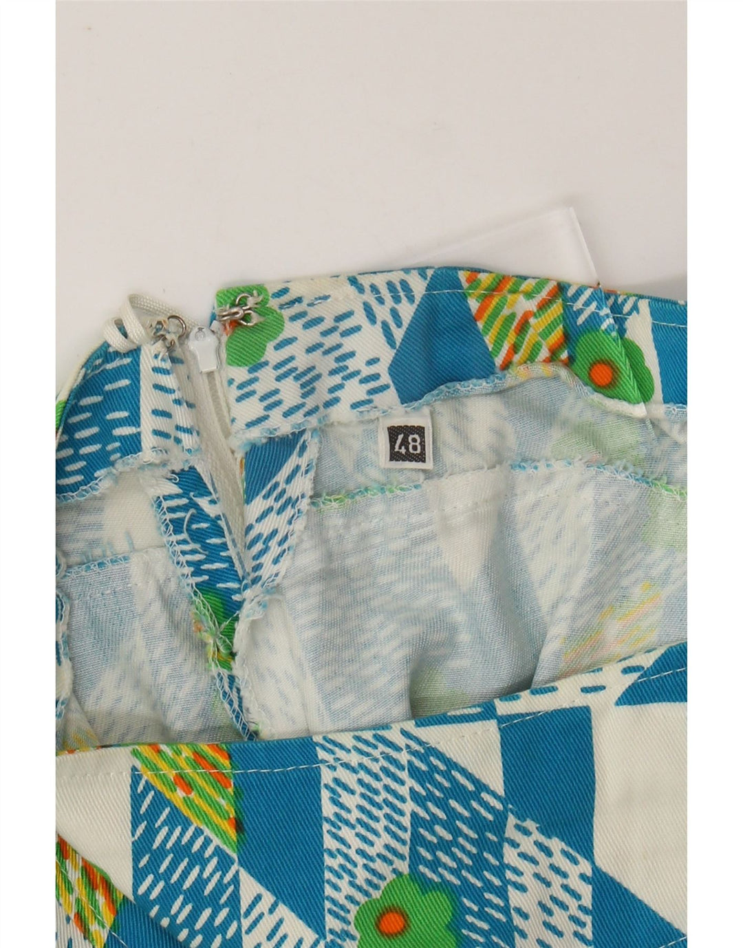 VINTAGE Falda de línea A para mujer IT 48 XL W38 Azul Geométrico