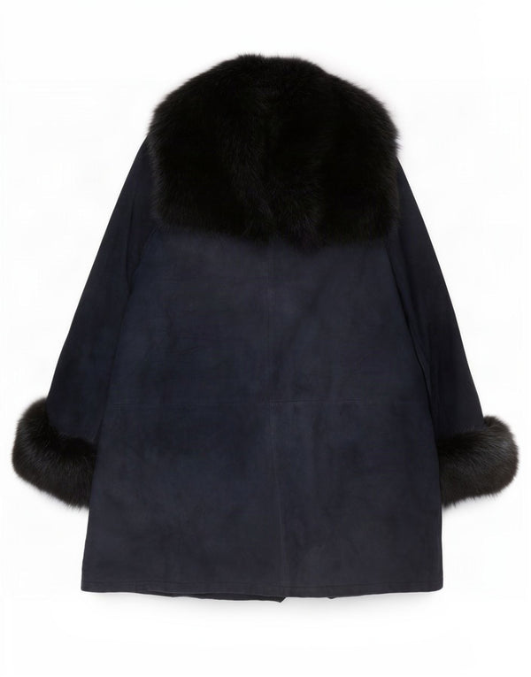 Pancaldi & B Abrigo cruzado de ante para mujer UK 40 XL Piel de oveja azul marino