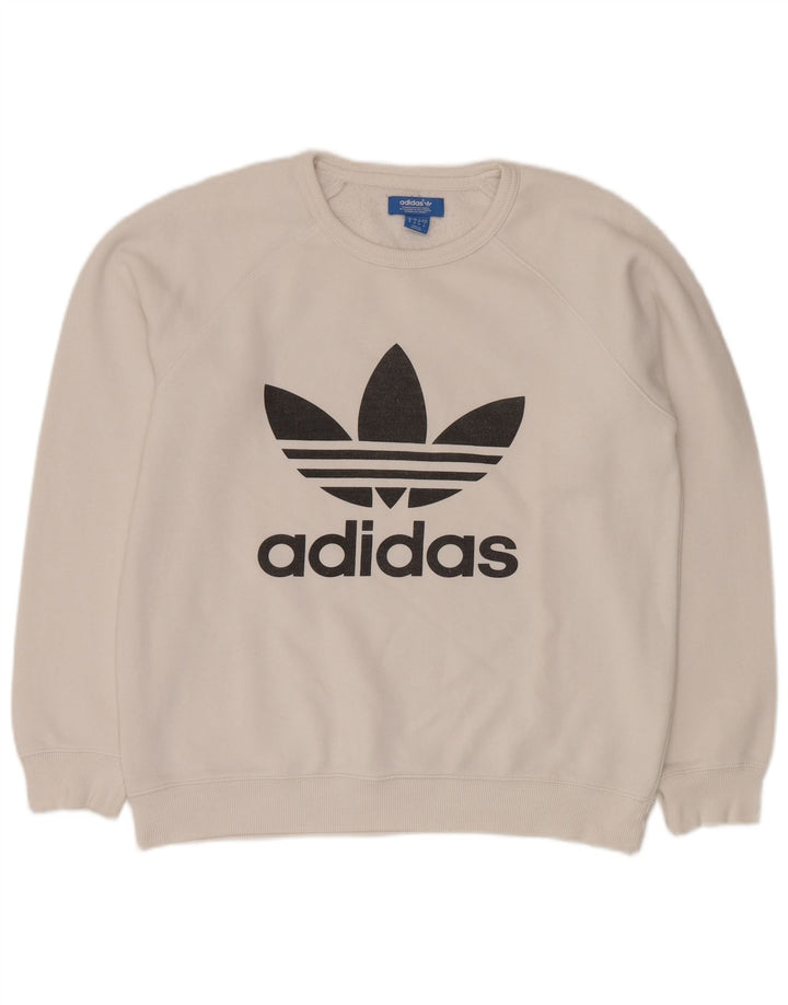 ADIDAS Hombre Graphic Sudadera Jumper Medio Algodón Blanco